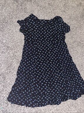 Women's Maternity Black Dress with Blue Floral Print